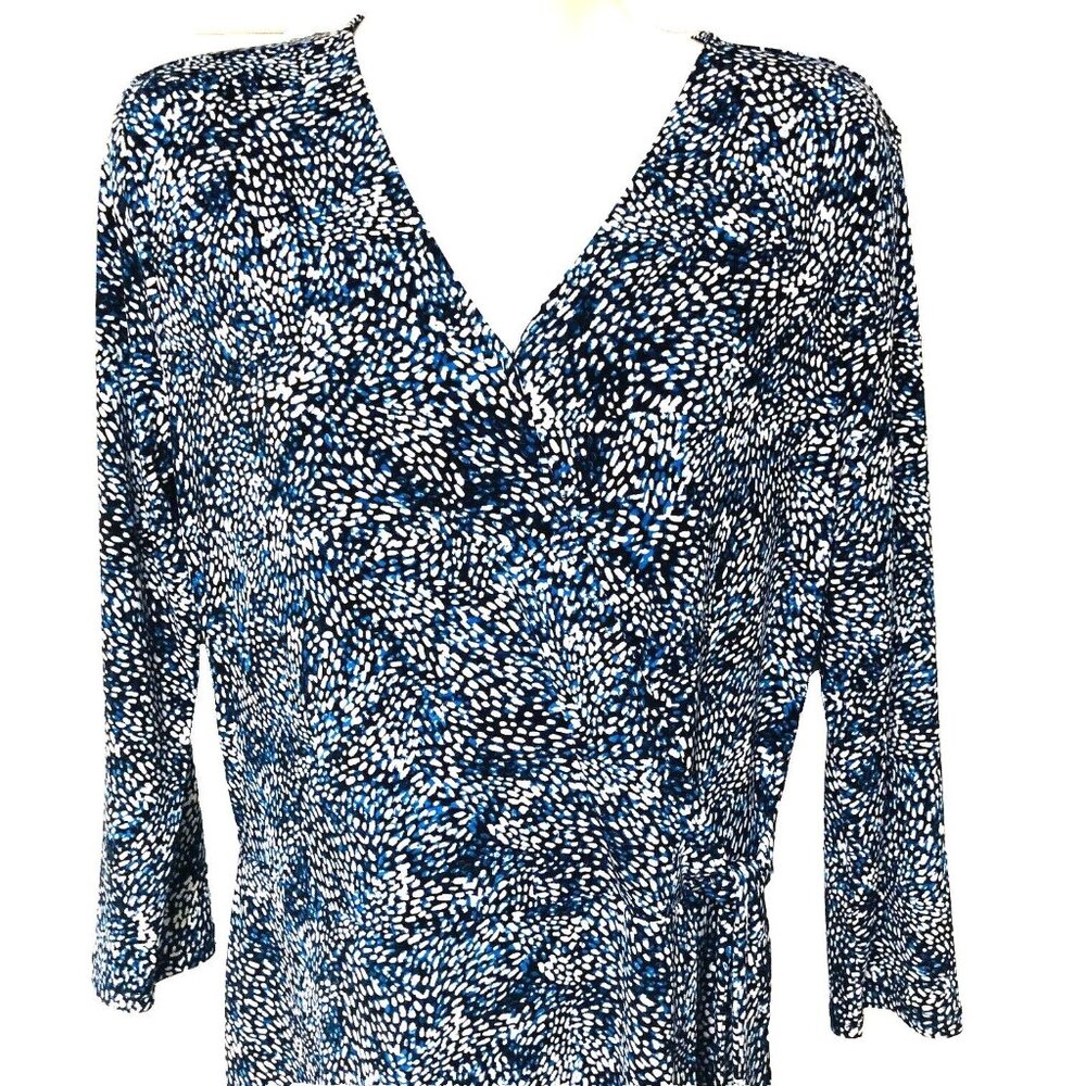 NWT Abstract Wrap Midi Dress Womens S 3/4 Slinky Knit White House Black Market - Picture 2 of 9